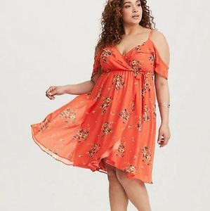 Torrid NWT Orange Floral Chiffon Faux Wrap Dress